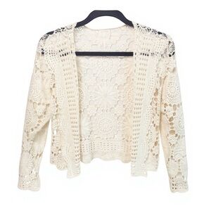 Ivory cotton crochet knit jacket VINTAGE PIECE!